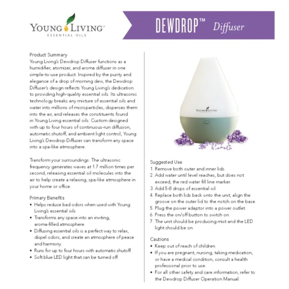 YOUNG LIVING DIFFUSER- Dew Drop Edition - Picture 5 of 5